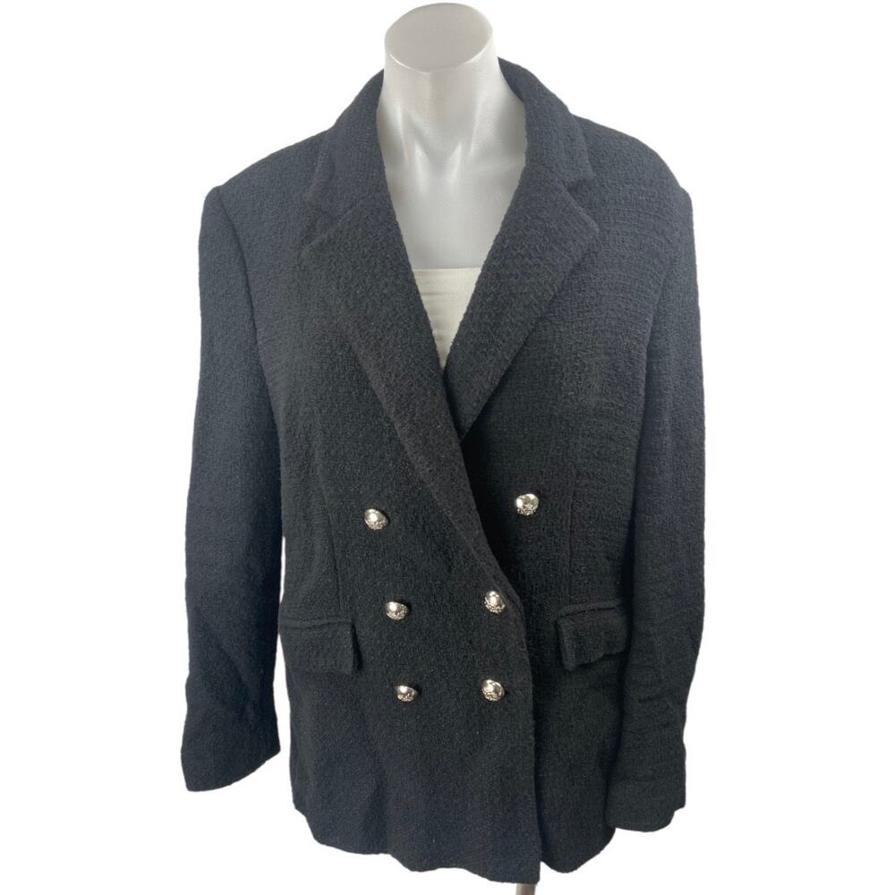 MNG Mango Women's Black Double Breasted Long Sleeve Pea Coat Jacket Size XL